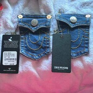 True Religion Blue Denim Keychain with Gold Stitching